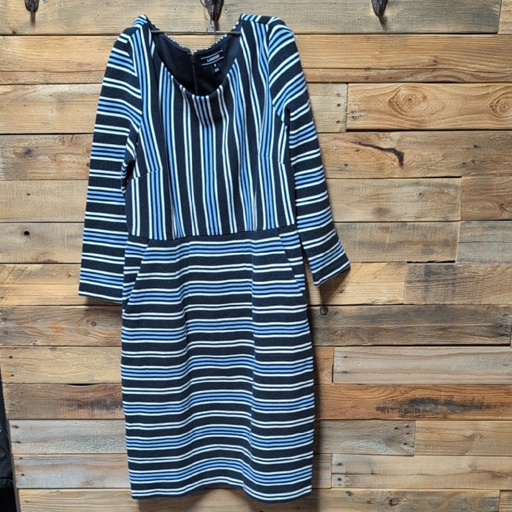 Lands' End Blue and White Striped Midi Dress Cute Cheap Size 8 M